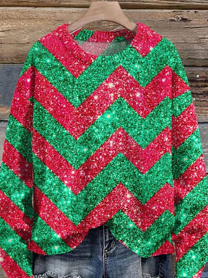 Minimalist Shiny Christmas Print Knit Pullover Sweater