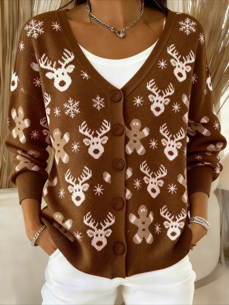 Elyse | Reindeer Fair Isle Cardigan