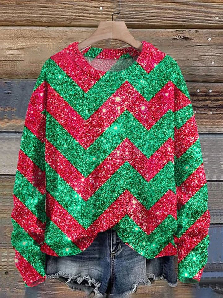 Minimalist Shiny Christmas Print Knit Pullover Sweater