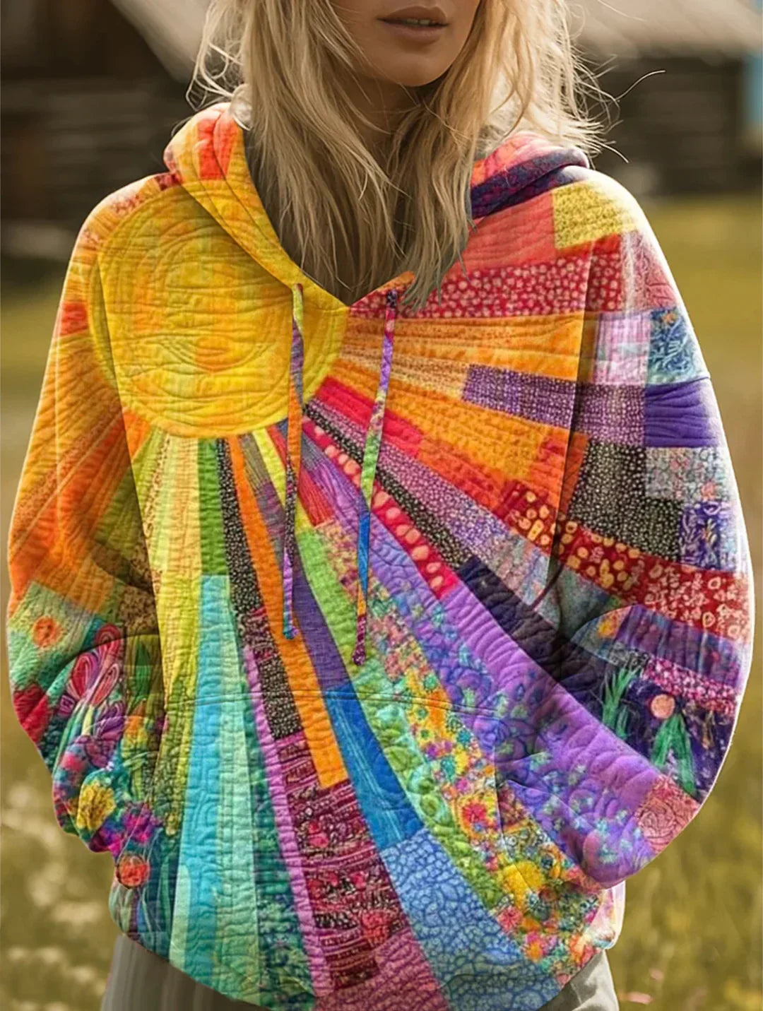 Laura | Bohemian Multicolor Patchwork Hoodie